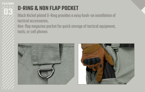 D-RING and NON FLAP POCKET